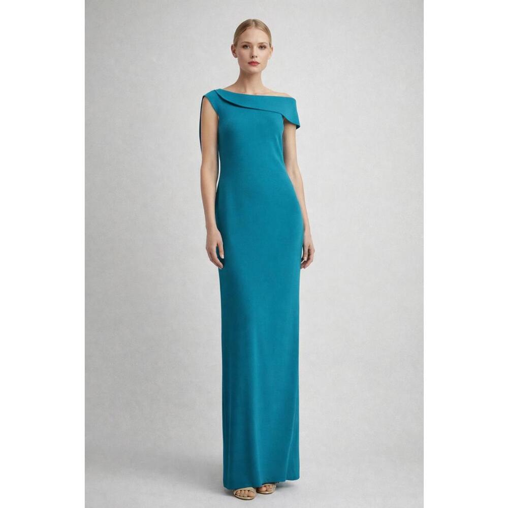 Elegant Teal One-Shoulder Gown Chic Draped Bodice Floor-Length Silhouette sz 4